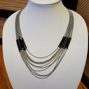 Silver Chain Multi-strand Necklace w/black beads